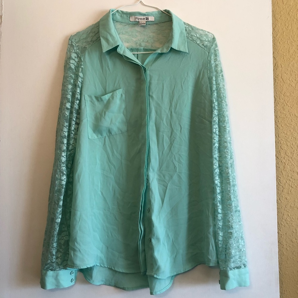 Mint lace blouse